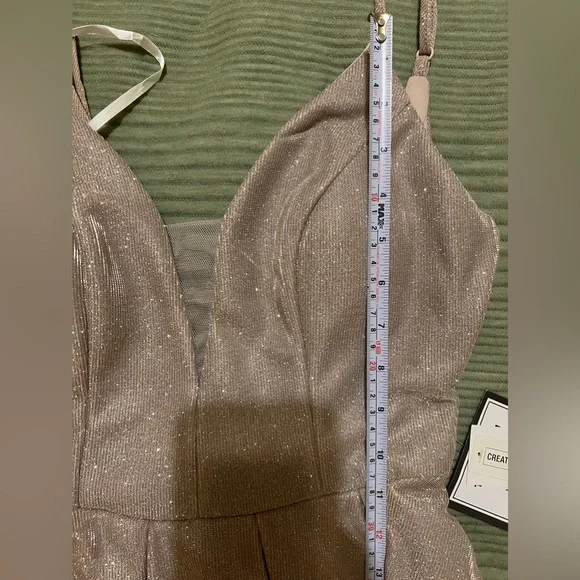 B Darlin Long Dress, Juniors' Glitter Mesh Rose color - Picture 5 of 15